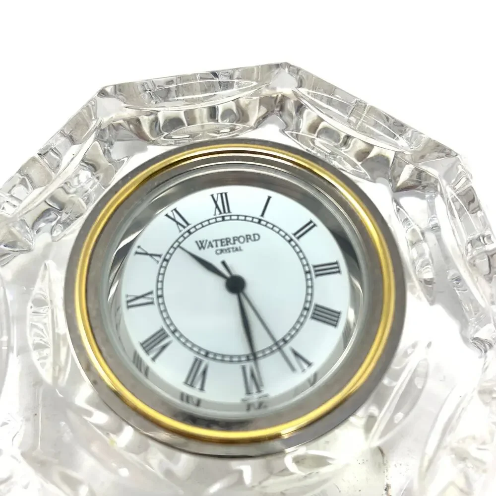 Waterford Crystal Desk Clock Octagonal Gold Ton Trimmed *NEEDS NEW BATTERY